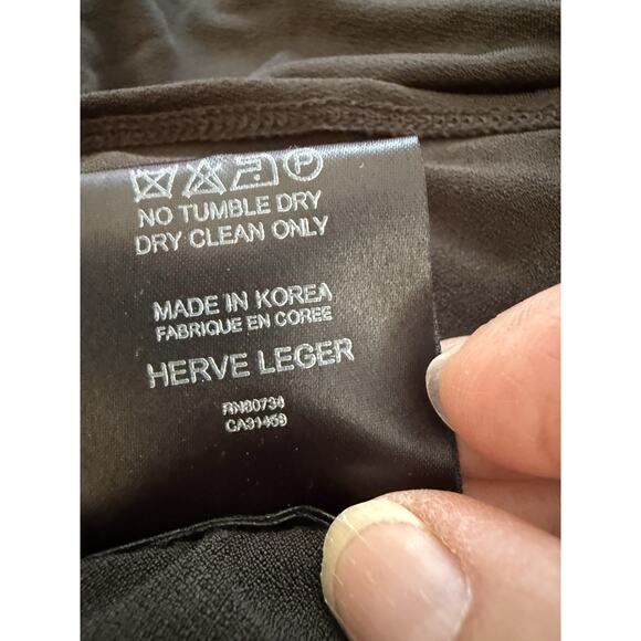 Herve Leger Paris Cutout Deep V Long Sleeve Top Black Womens M Chic Sexy Classic - Picture 5 of 9